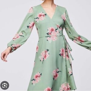 Loft Green Floral Wrap Dress